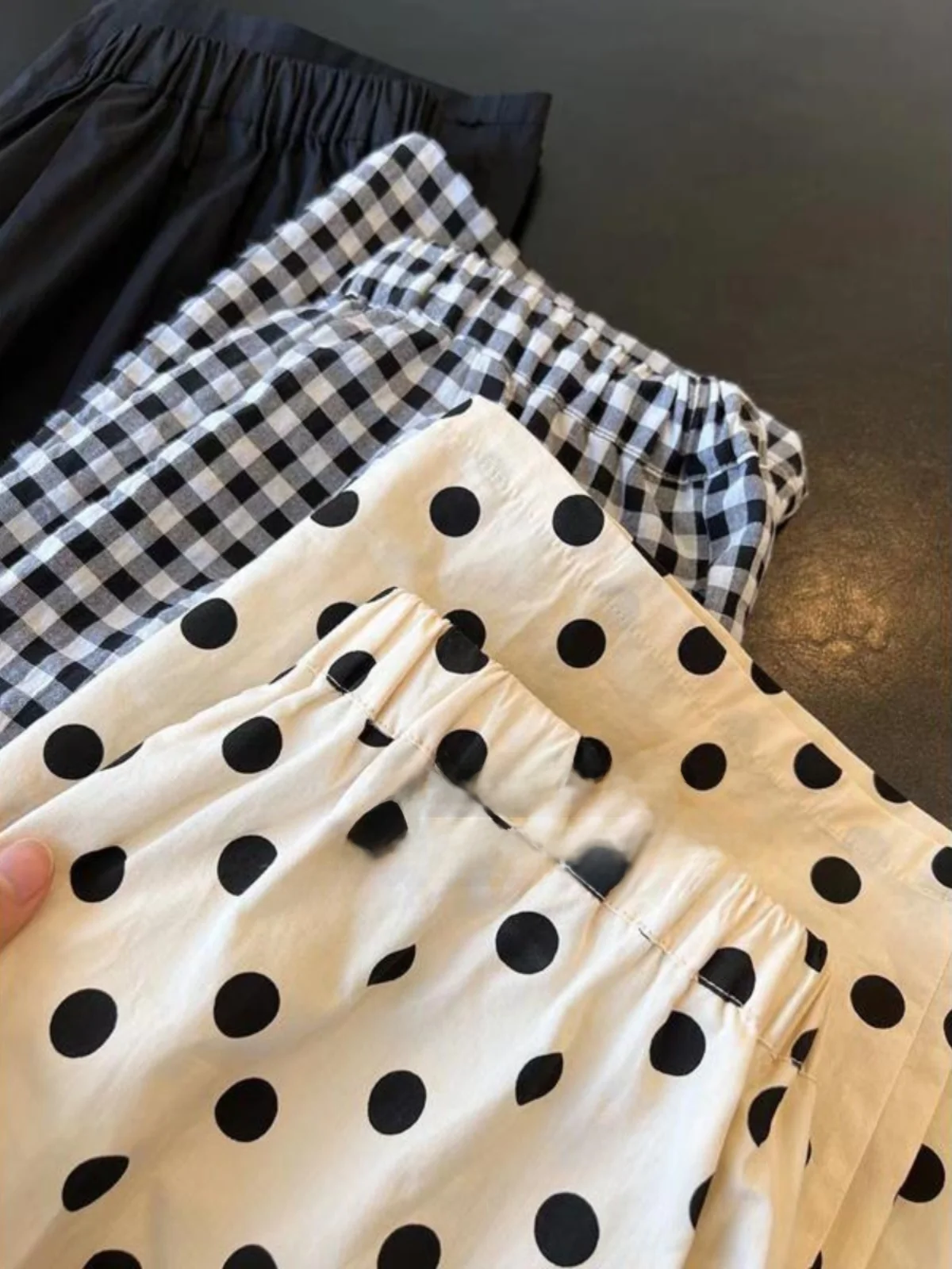 Pantaloni Larghi Casual a Pois in Lino con Elastico, Rinfrescanti, che Nascondono le Imperfezioni e Snelliscono, per Donne Taglie Forti
