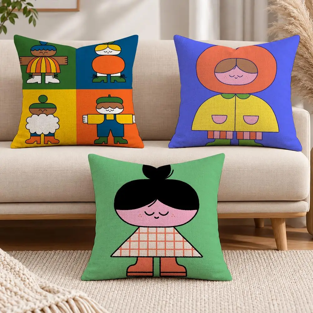 Art Retro R-Retro Childlike Cushion Cover Soft Short Cover Washable Sofa Bed Dorm Garden Home Office Chair Decor
