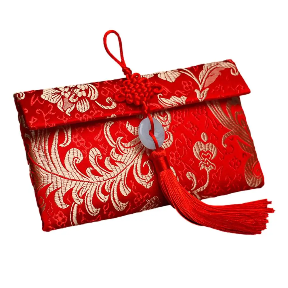Fabric Red Envelope 2024 Happy New Year Lucky Money Envelope Bag Relatives Surafce Silk Red Visiting Chinese Soft Faux A4s4