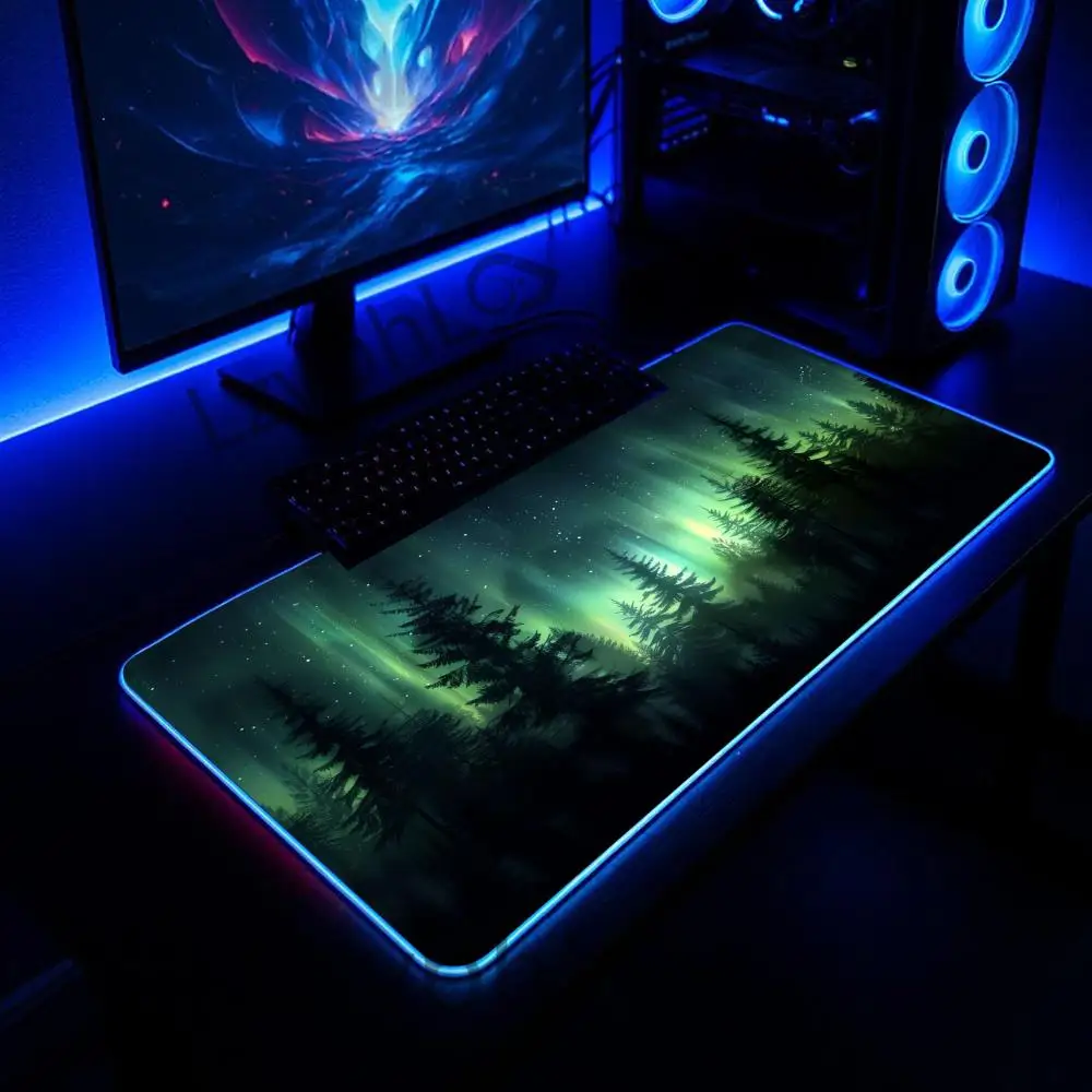 

Forest Northern Light Mouse Pad RGB Luminous Mouse Pad Office Computer Accessories PC Keyboard Pad LED Anti-Slip Gaming Desk Pad