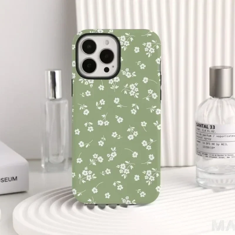 

Moss Green Wildflower Phone Case For IPHONE 16ProMax 15 14 13 12 11 PRO Plus Acrylic TPU Two in one Mobile Phone Cases