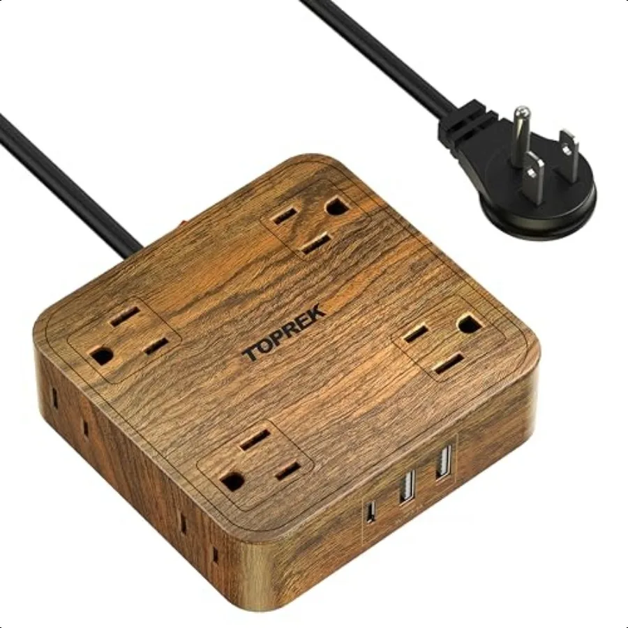 

TOPREK Power Strip Surge Protector 1080J 8 WidelySpaced Outlets with 1 USBC 2 USBA Wood Finish Power Strip with USB for Home Of