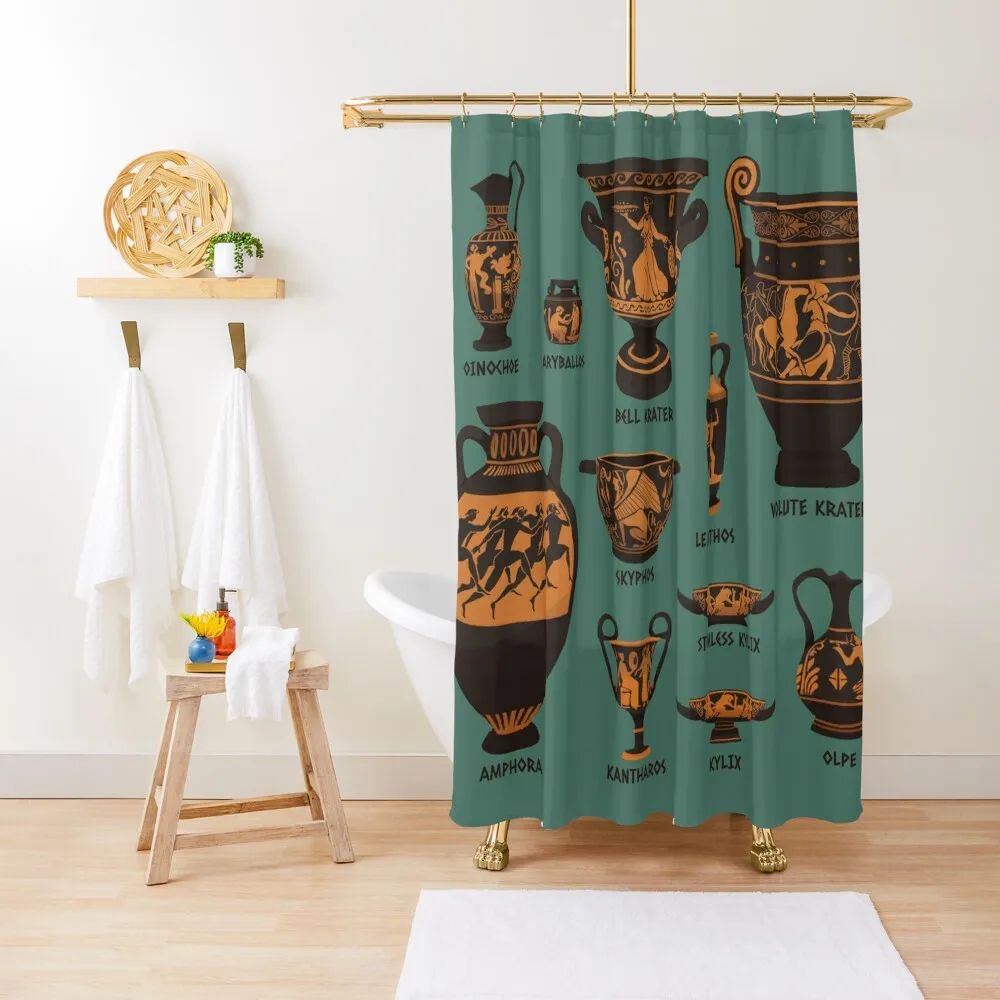 Ancient Greek Pottery Shower Curtain Washable Waterproof Fabric Shower Modern Showers For Bathroom Curtain