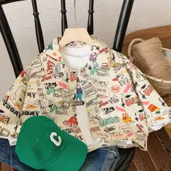 Children's Denim Jackets Spring Girls Fashion Cartoon Denim Jacket 2025 Children Korean Style Top Baby Girl Toddler Long Sleeved