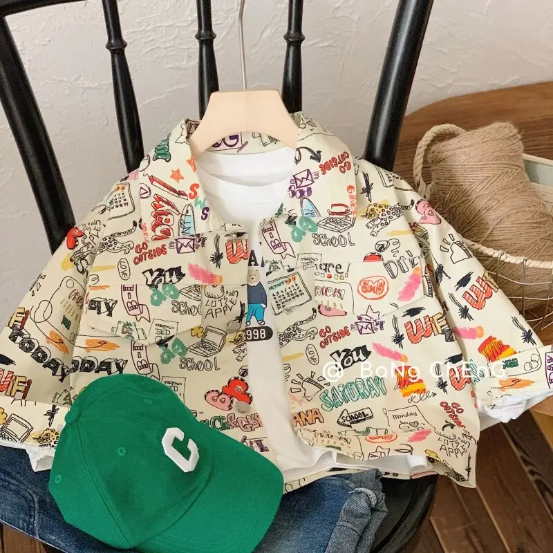 Children's Denim Jackets Spring Girls Fashion Cartoon Denim Jacket 2025 Children Korean Style Top Baby Girl Toddler Long Sleeved