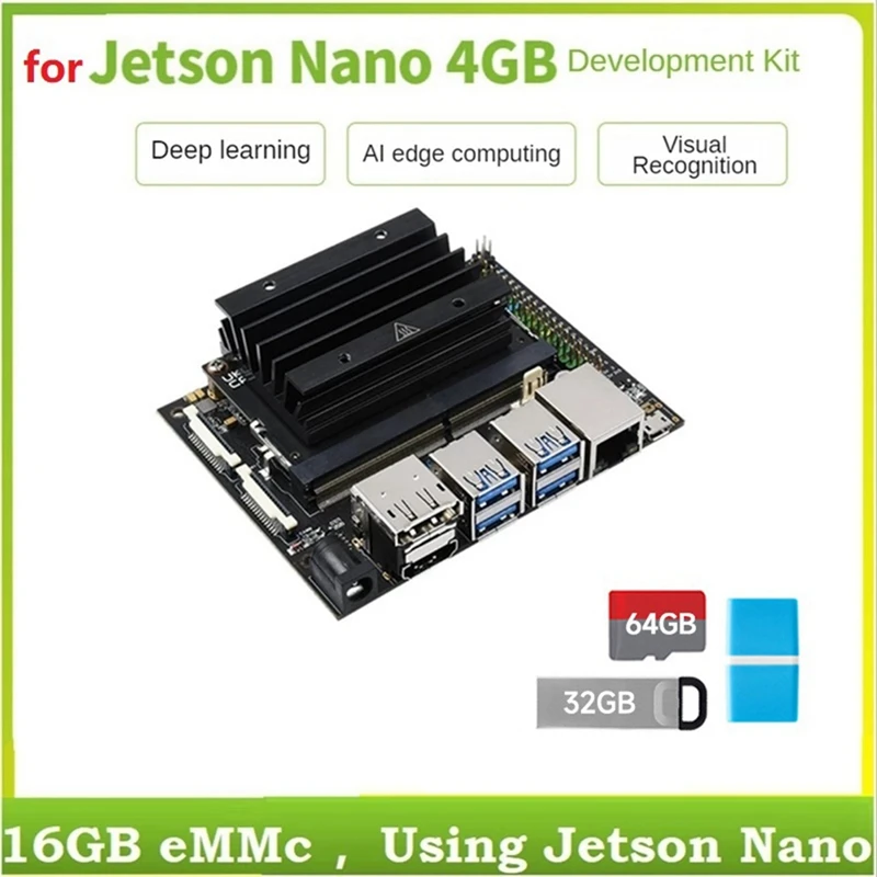 Development Board +Heat Sink+32G USB Drive+64G SD Card+Card Reader For Jetson Nano 4GB Developer Kit(B01)