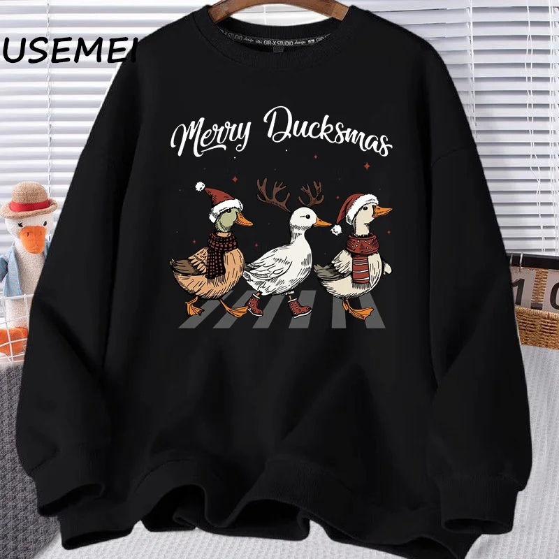 Casual Ducks Christmas Sweatshirt Merry Ducksmas Hooded Funny Duck Lover Clothing Holiday Santa Ducksmas Sweatshirts Clothing