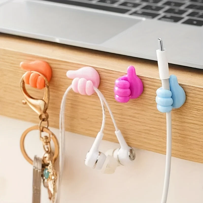 10pcs set of cartoon hand-shaped adhesive cable clips, silicone charger cable organizer, mobile phone data cable management hook