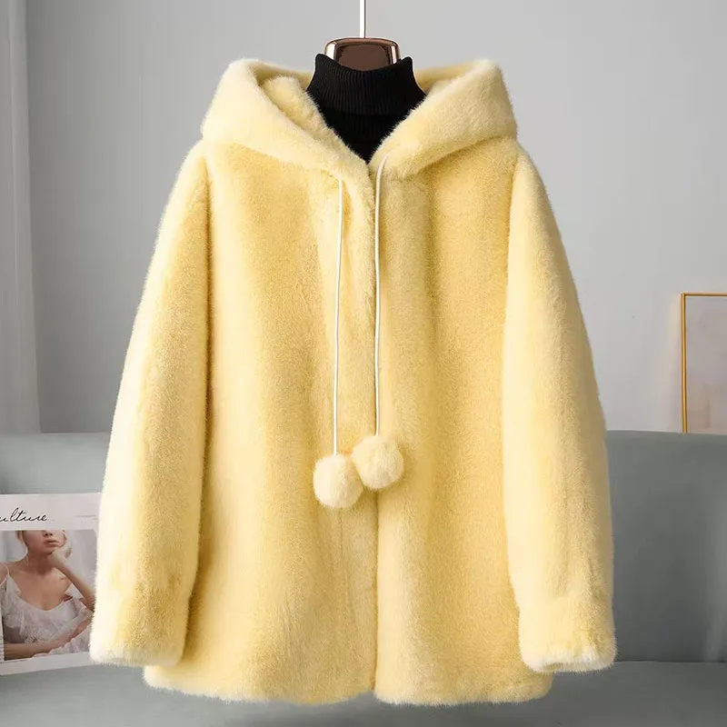 Luxe nertsjas dames 2026 nieuwe winter temperament mode bontjas zwarte vrouwelijke warme sneeuwjas