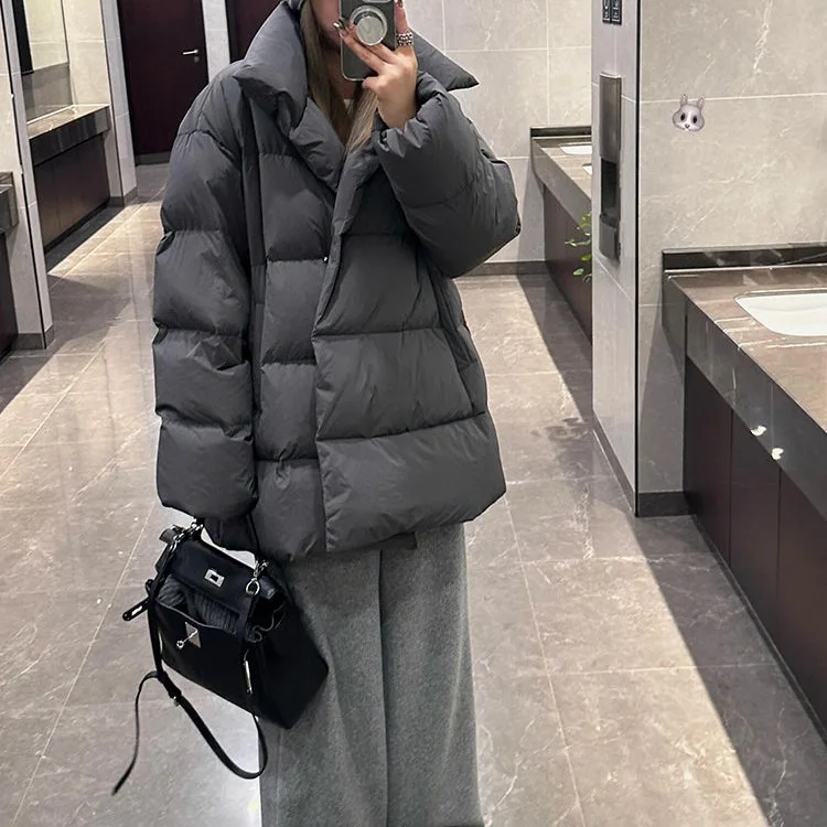 Large Size Design High-end Gray Down Cotton Jacket for Women Autumn and Winter 2025 New Cold-proof Thickened Warm Bread Coat