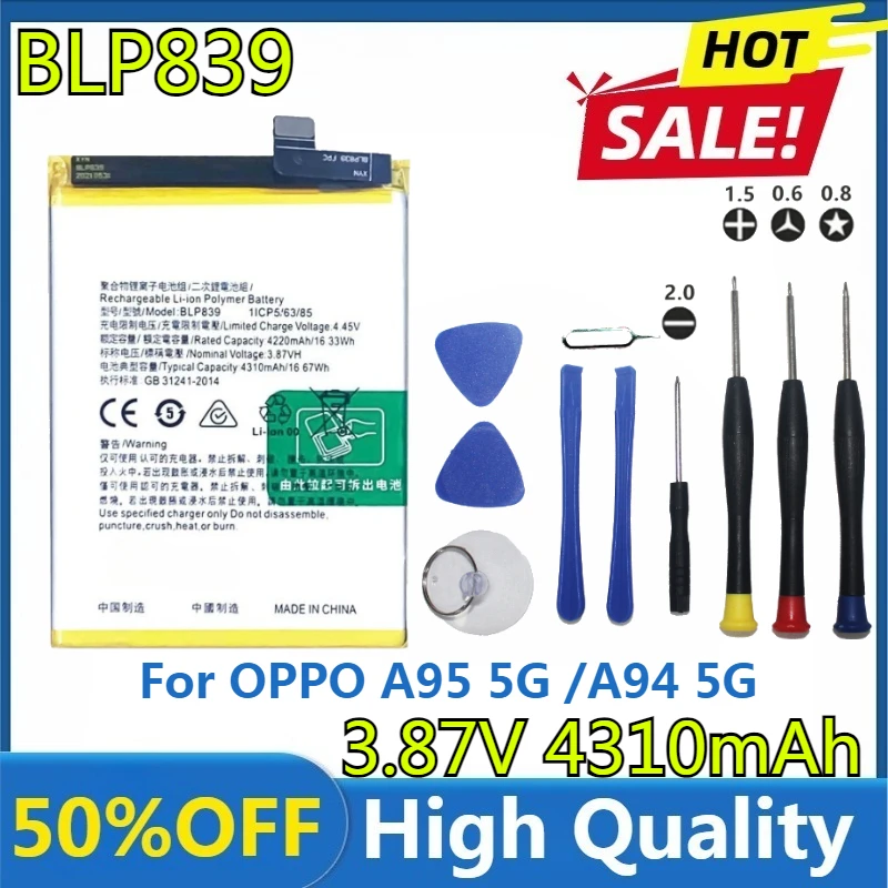 

New High Quality BLP839 High Quality Replaceable Battery BLP839 for OPPO A95 5G /A94 5G/RENO 5Z 5G/RENO 6Z Battery +Tools