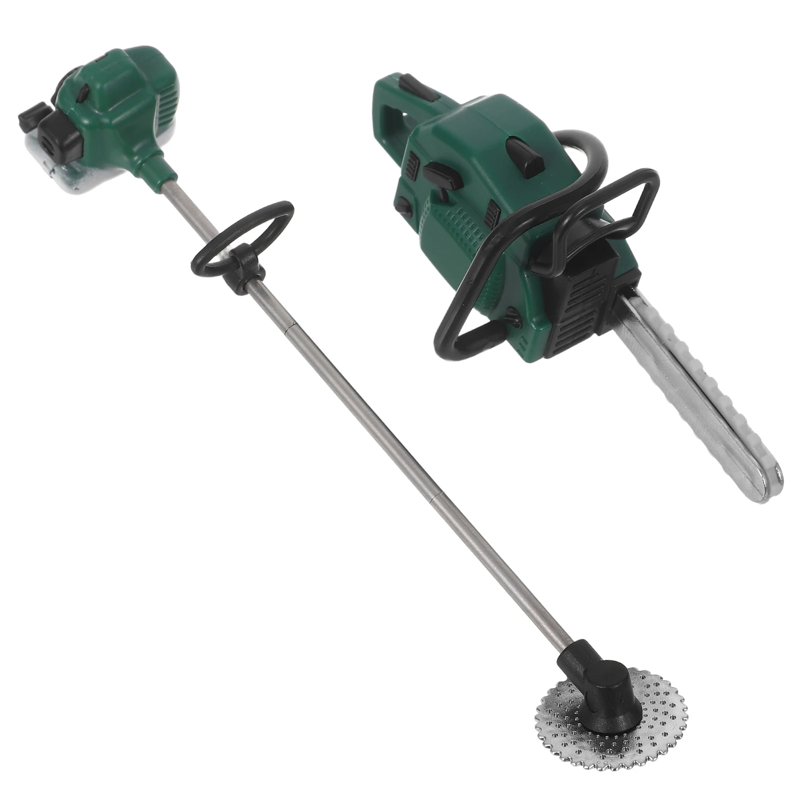 

2 Pcs Outdoor Gardening Decorations Chainsaw Mini Lawn Mower Prop Accessories Green Pvc