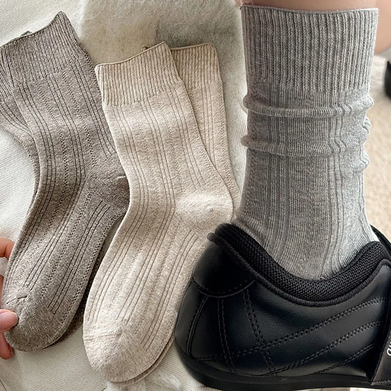 

Осень-зима женские носки до середины икры ретро простые однотонные модные носки в стиле Харадзюку мягкие удобные домашние повседневные уютные носки