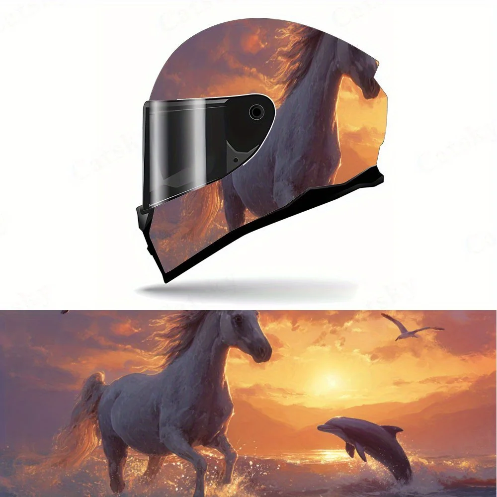 

Horse & Dolphin Helmet PVC Protective Sticker, Motorcycle Helmet Exterior Decorative Accessory, Waterproof & Self-adhesive Vinyl