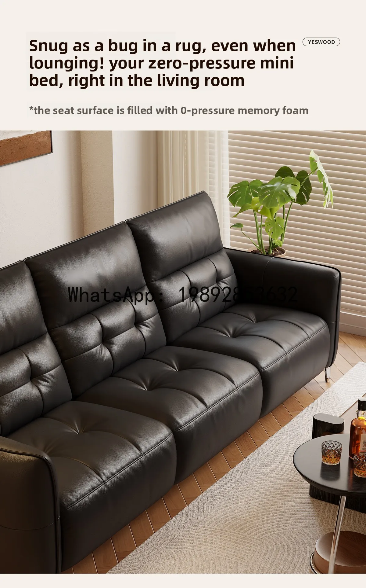 YFY Winter Wood Genuine Leather Sofa Living Room White Cream Style Straight Sofa Home Three-Seater High Back