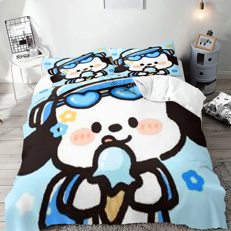 Duvet Cover Pochacco Bedding Set 3D Printing Cartoon Anime Pattern Children Gift Microfiber