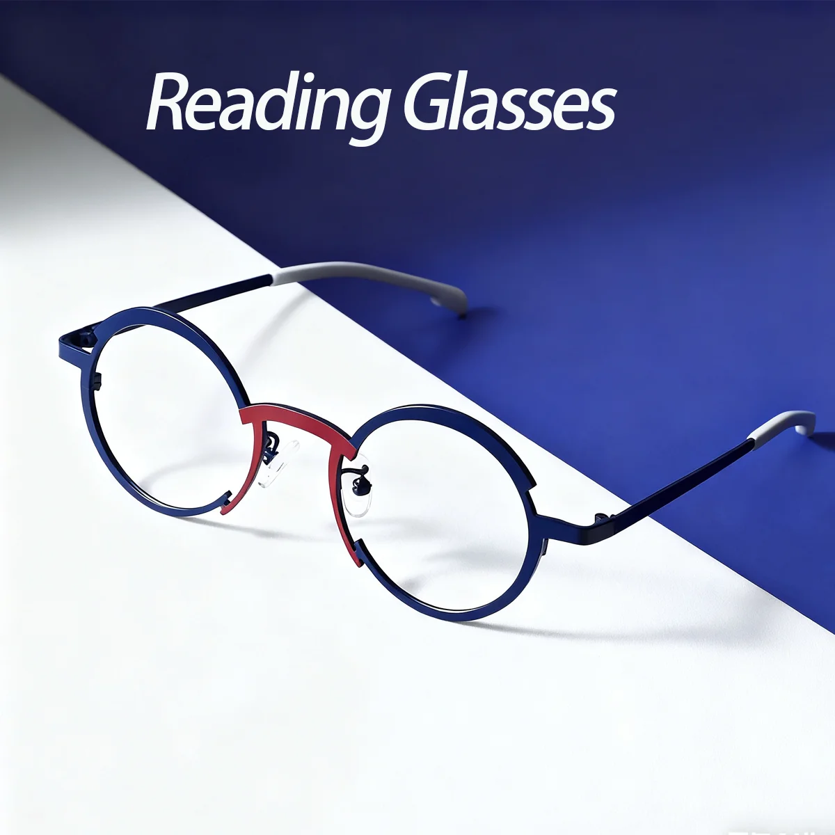 ファッショナブルな赤と青のステッチフレームを備えたfytoo老眼鏡、快適なノーズサポート、日常着に最適-85337-c1