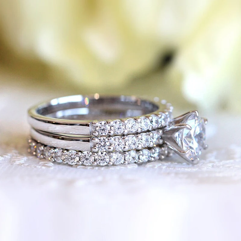 Huitan Fashion Contracted Design 3Pcs Set Rings with Cubic Zirconia Brilliant Bride Wedding Accessories New Trendy Women Jewelry