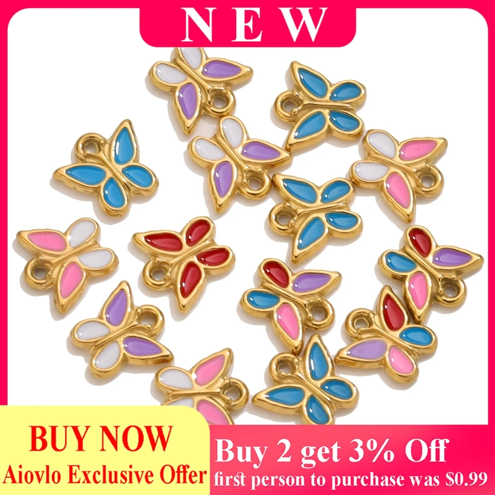 

5pcs Stainless Steel Enamel Butterfly Charms Colorful Small Pendants for DIY Women's Necklace Earrings Jewelry Making Wholesale