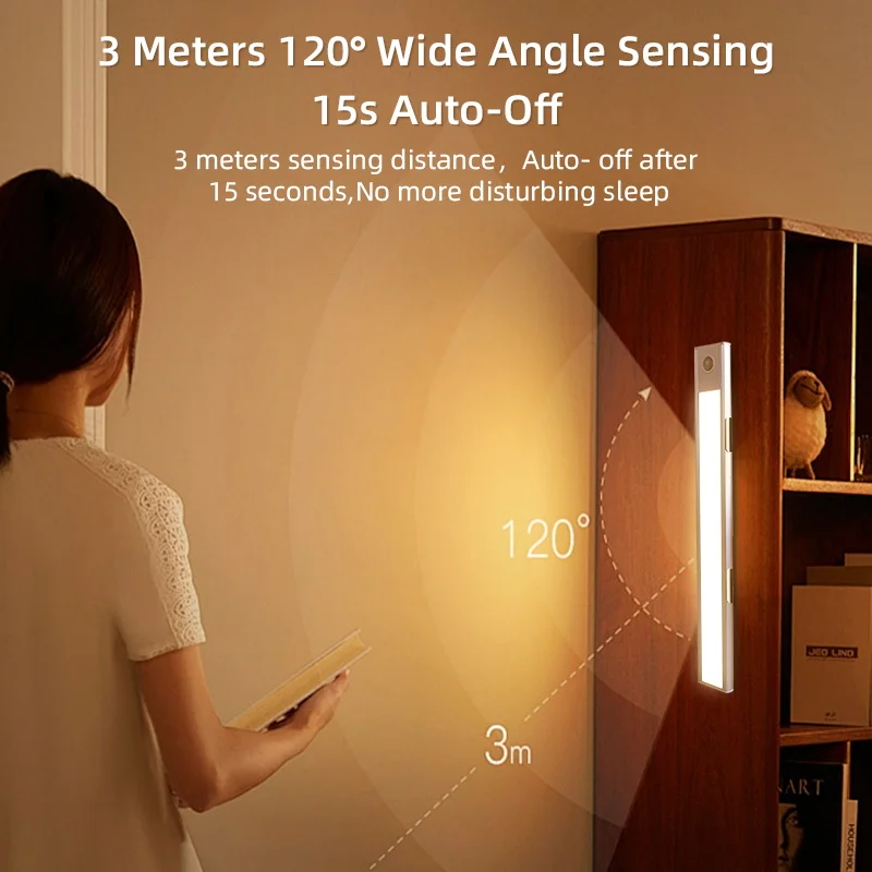 Wireless Led Night Light Motion Sensor Thin LED Strip Rechargeable USB For Cabinet Wardrobe Closet Indoor 20cm/30cm/40cm/60cm