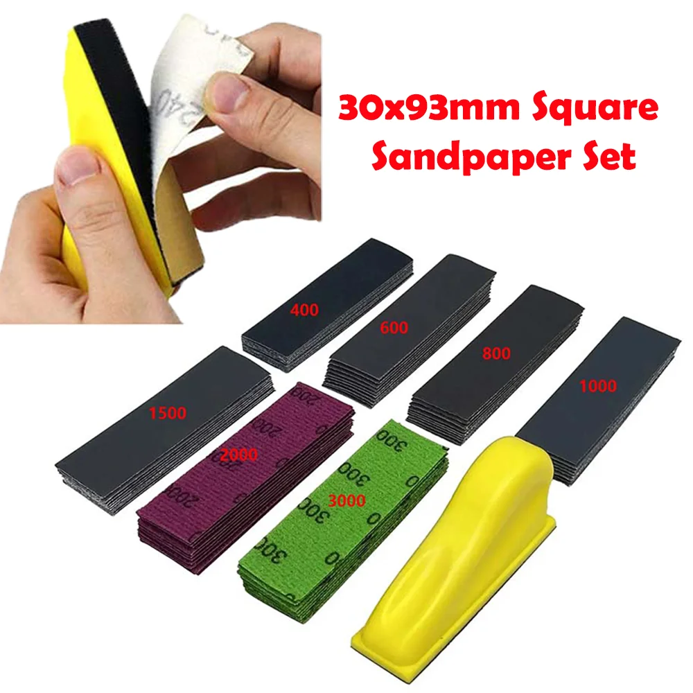 

30x93mm Square Sandpaper Set Self-Adhesive Backing Felt Sanding Pad Manual Tray Set