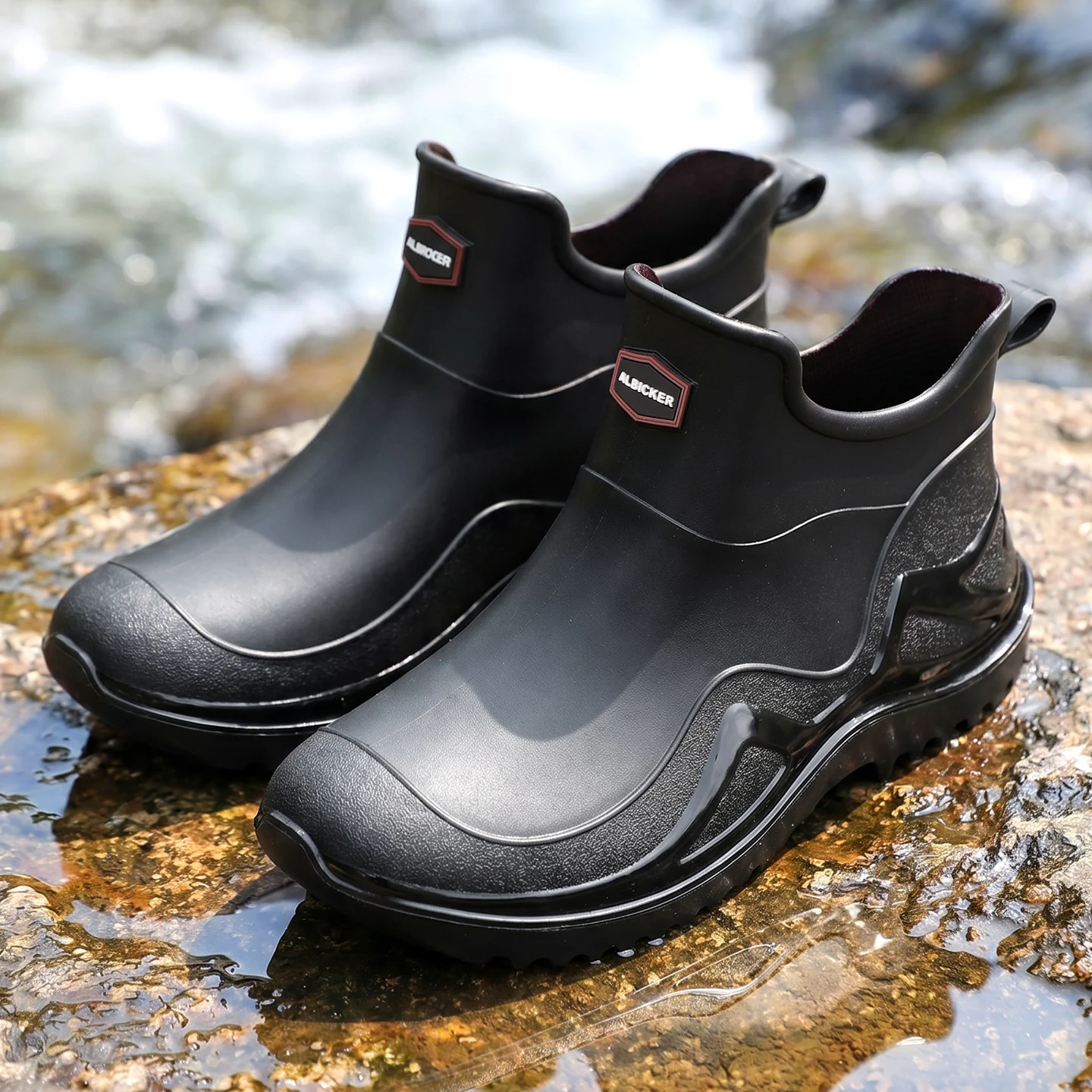 Anti-Slip Rain Boots Men Women Low Cut Thick Heel Kitchen Work Waterproof Rubber Outdoor Work Boots Thick Bottom Rain Boots