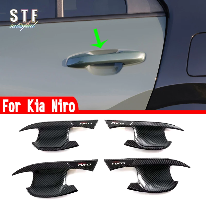 Carbon Fiber Style Door Bowl Trim For Kia Niro 2022 2023 Car Accessories Stickers W4