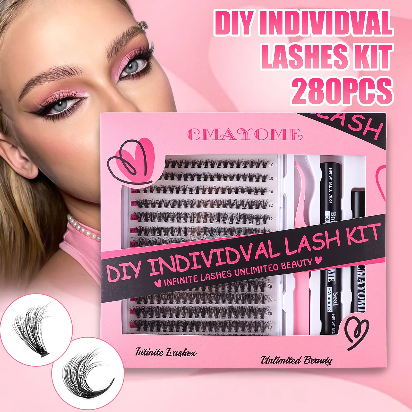 

DIY False Eyelash Extension Kit Individual Lashes Cluster Mix Clusters Lash with Bond and Seal Cross Wispy 30 40 50 D Curl Gift