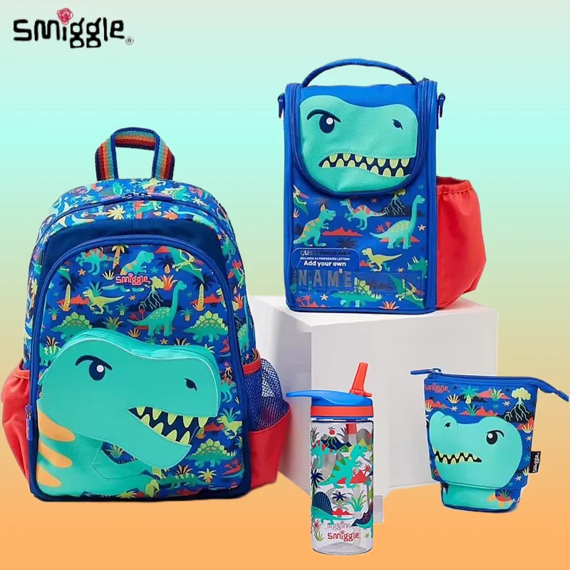 Genuine Australian Smiggle Cartoon Dinosaur Schoolbag Student Backpack Wallet Crossbody Meal Bag Retractable Pencil Case