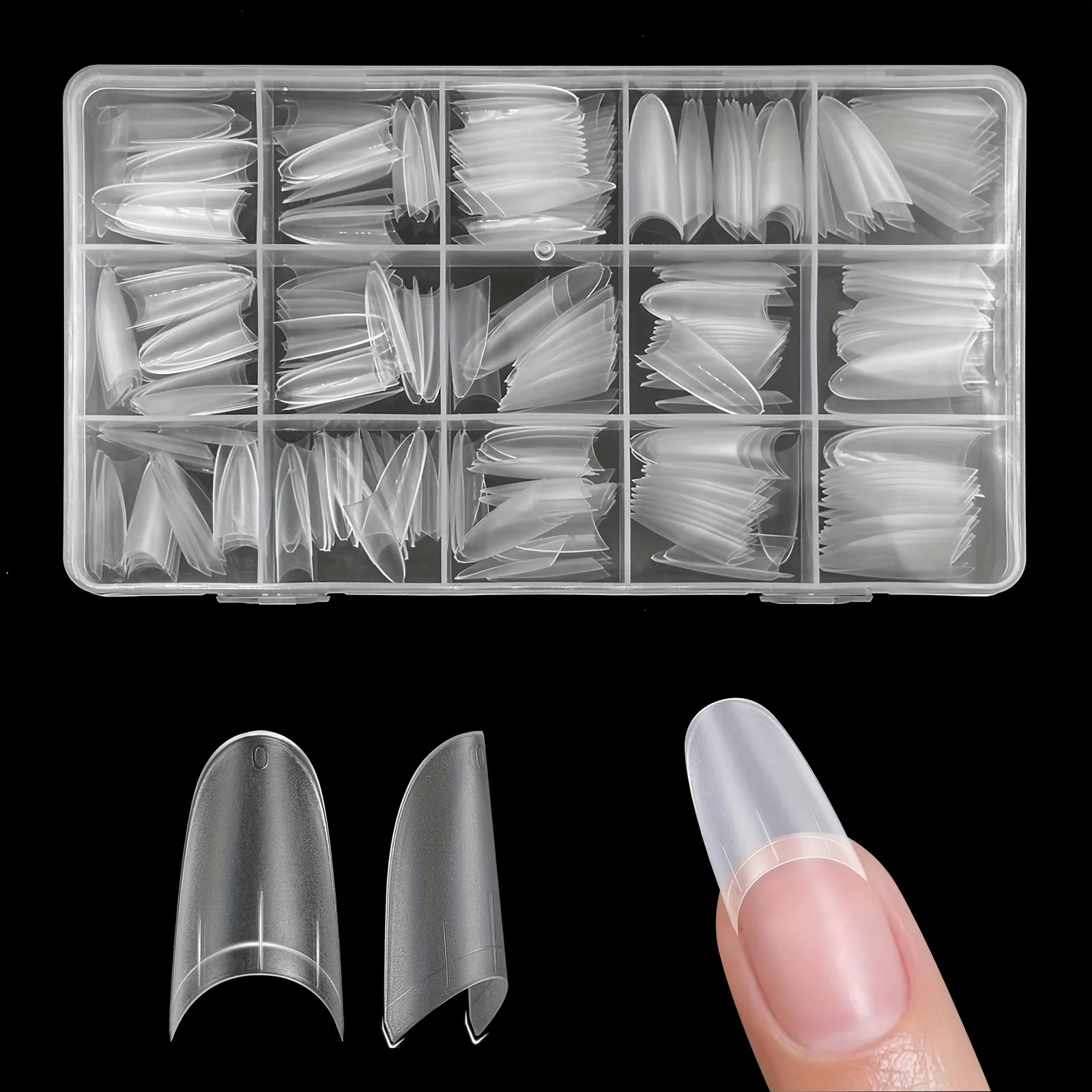 320pcs Medium/Short Oval Nail Tips Set | Matte Clear Half Cover False Nails In 15 Sizes & Extensions Nail Supplies Nail Kit Ful