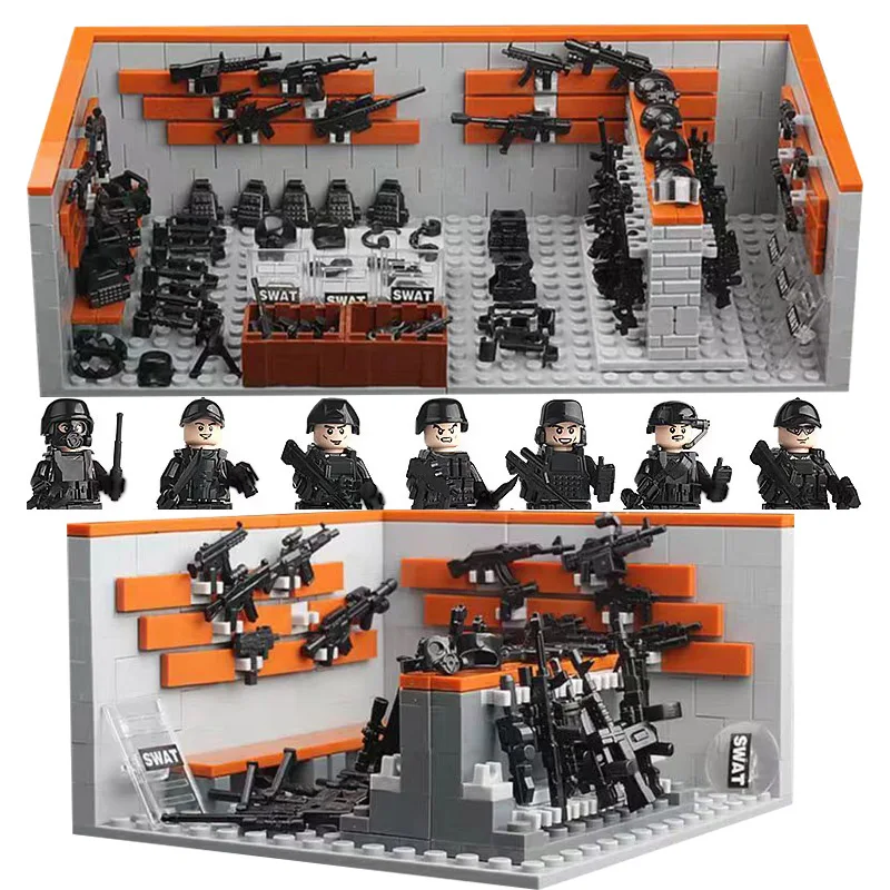 

Конструктор MOC военная база, конструктор, оружие, дом, Армори, модель солдат спецназа, спецназ, полицейские пистолеты, Классические игрушки для мальчиков, подарок