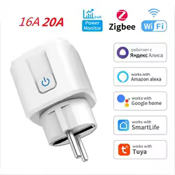 Tuya EU Plug Zigbee or WIFI 16/20A, Smart Socket With Power Monitor Timing, Voice Control Work with Alexa Google Home Alice