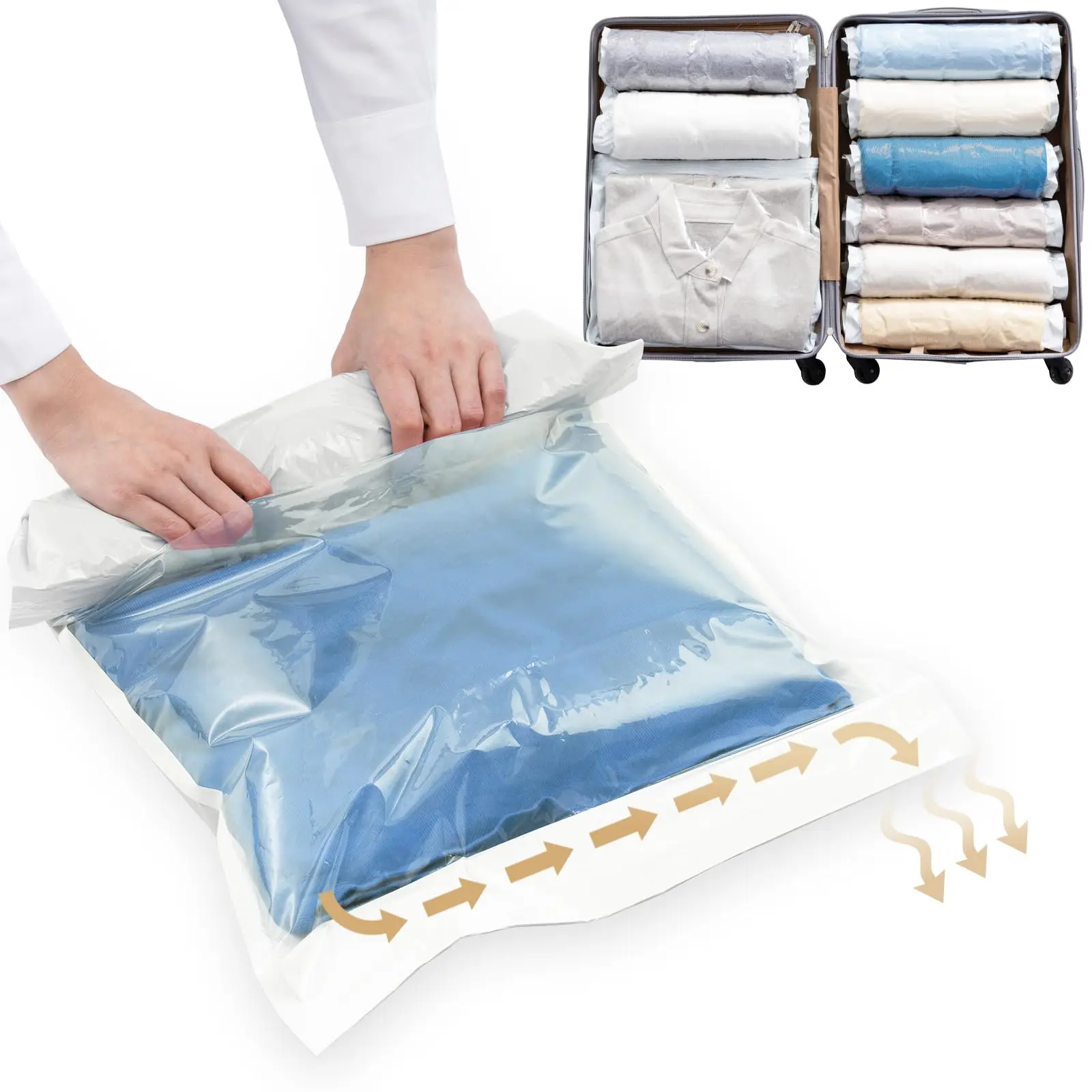 

TAILI Travel Vacuum Bags for Clothes for Rolling, 12 Pack Vacuum Roll Up Clothes Bags for Bedding, Blankets, Suitcases or Moving