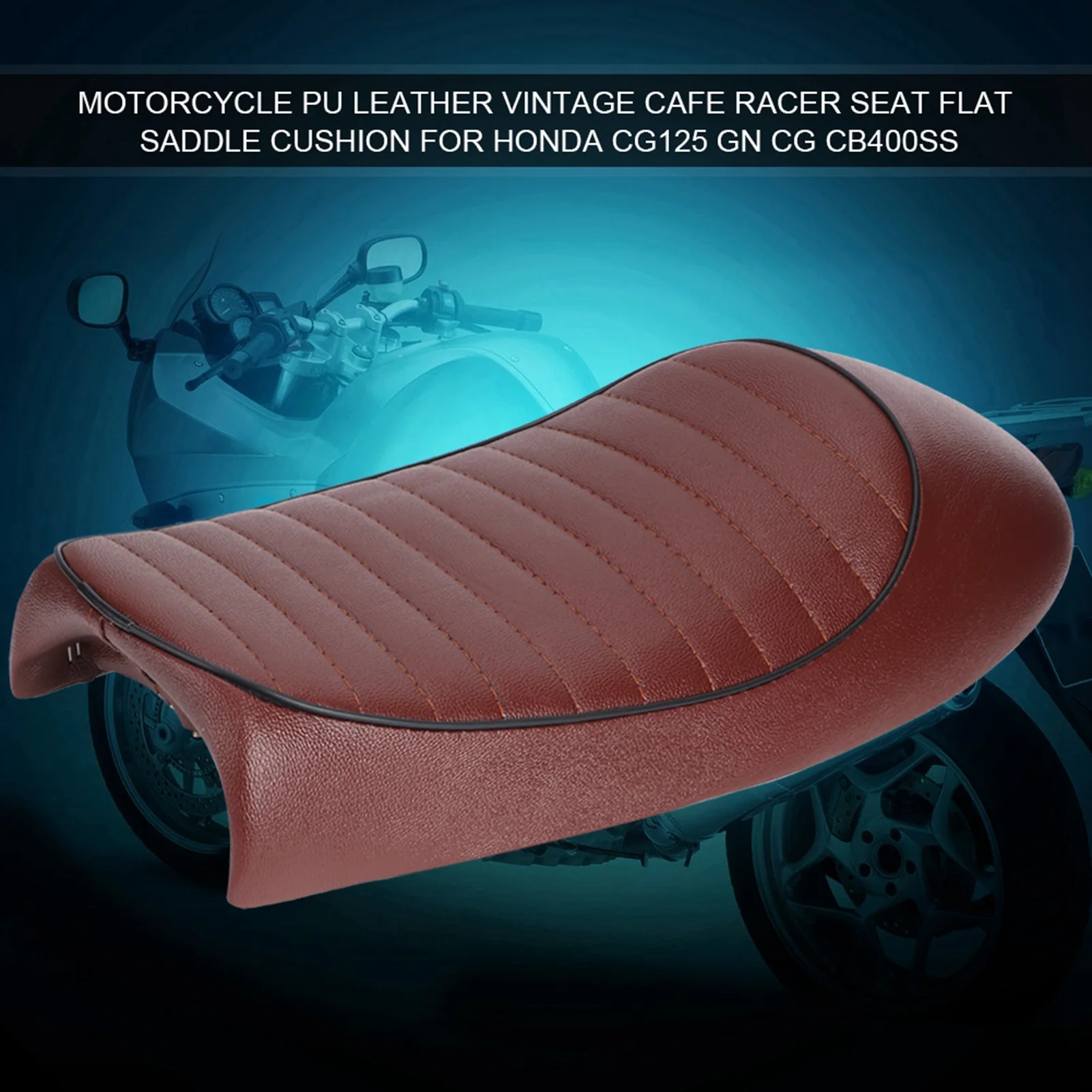 Vintage Motorcycle Flat Saddle PU Leather Waterproof Seat Cushion Comfortable Saddle Cushion Fits For CG125 GN CG CB400SS