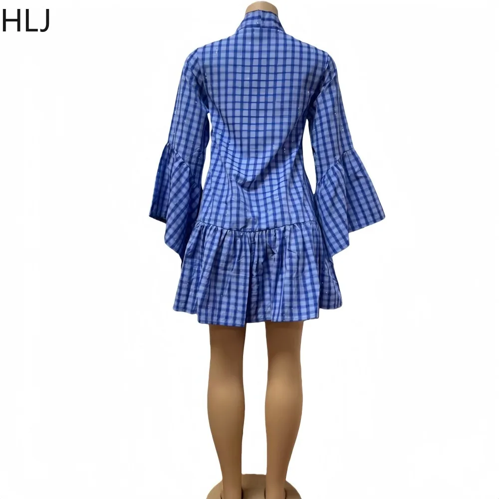 HLJ rétro mode damier imprimé Patchwork chemise t-shirt pour femme col en V manches longues robes amples femme fête nuit anniversaire