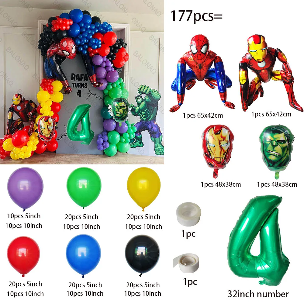 1Set Spiderman Iron Man The Hulk Foil Balloon Set Birthday Number Balloons Birthday Party Decor Supplies Children\'s Gifts