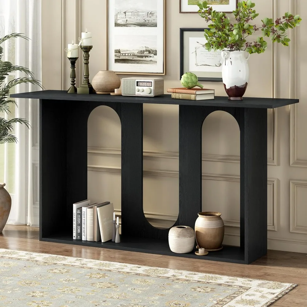 

Modern Entryway Console Table with Open Storage Shelves, Living Room Entrance Hallway Foyer Sofa Couch Side Table, Easy Assembl