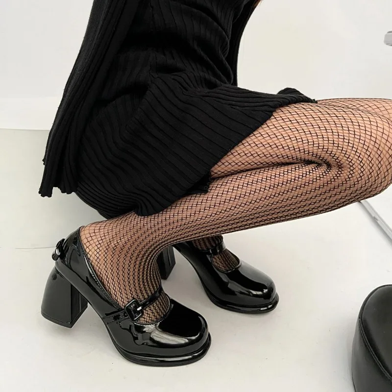 Spring Summer New Fishnet Pantyhose Black Color Blocking Vertical Stripe Cross Twists Tights Korean Spicy Girl Ab Color Contrast