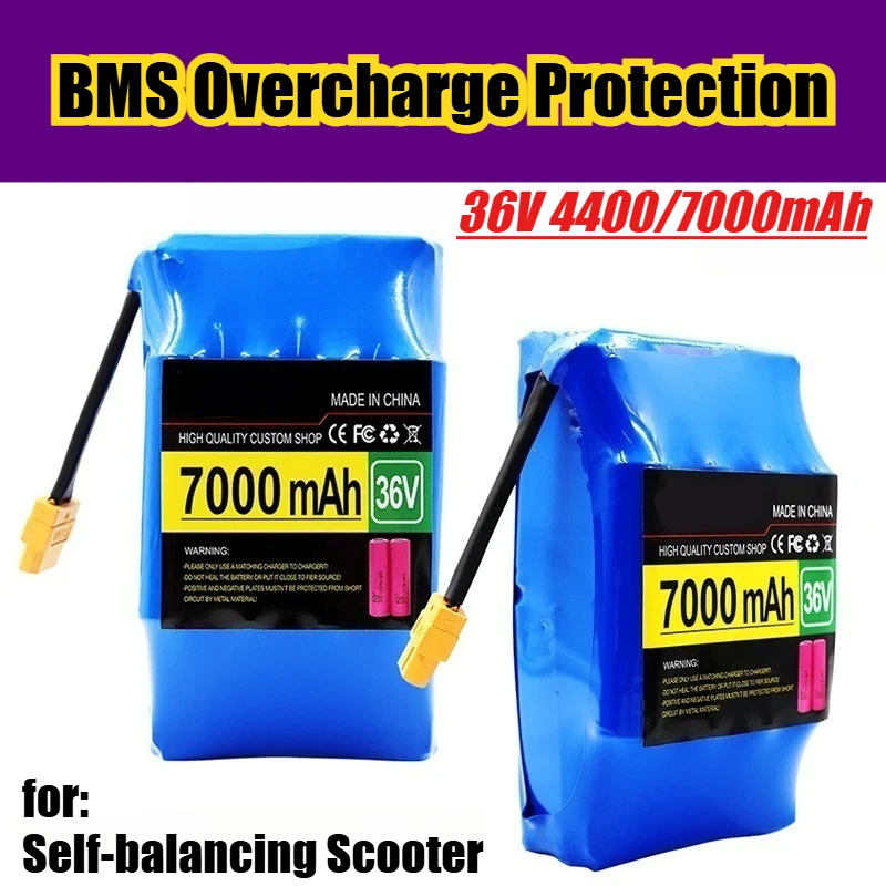 

36V 4400/7000mAh Rechargeable Battery Pack with BMS Overcharge Protection for Self-balancing Scooter