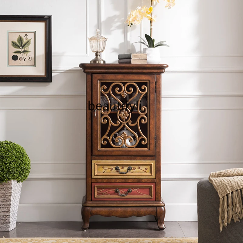 

yj Clothes Closet American Wine Cabinet Wall Cabinet Living Room Corner Cabinet Classical Locker TV Cabinet