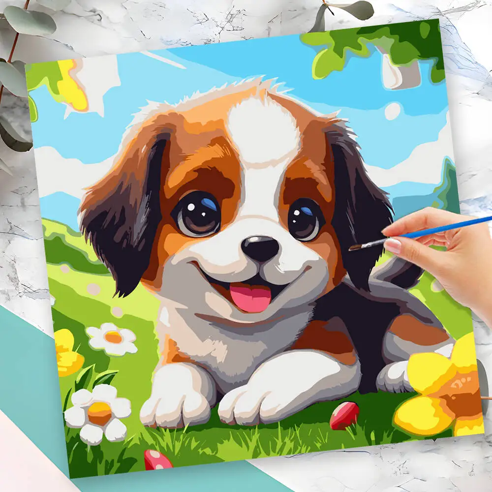 

DIY Dog Painting By Number Animal No Frame Drawing On Canvas Picture By Numbers Cartoon Handpainted Gift