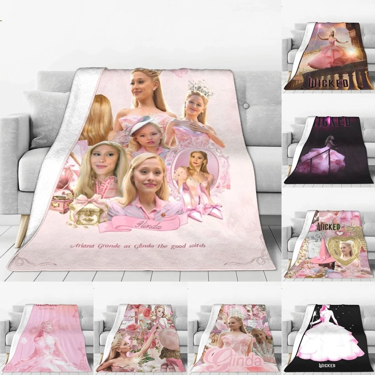 Wicked Glinda Elegant Collage Blankets Good Witch Movie Flannel Throw Blanket Portable Soft Warm Multifunction Plush Thin Quilt