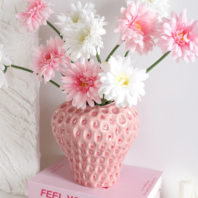 

Strawberry Shape Vase Art Ornament, Nordic Style, Creative Modern Ceramic Dried Flowers, Gardening, Home, Living Room Decor, 1Pc