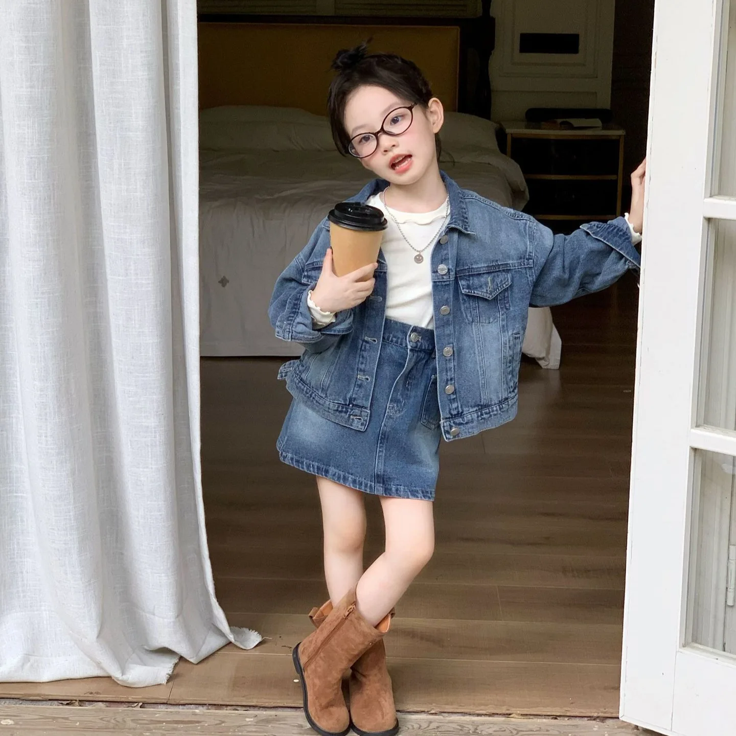 

Girls Suit 2025 Autumn New Children's Clothing Korean Style Girl Baby Western Cowboy Coat Half Skirt Two Sets of Casual