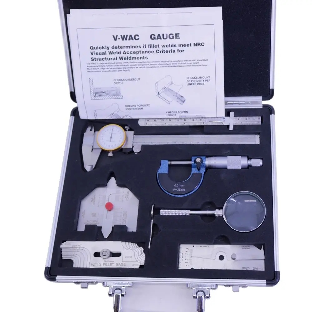 

Stainless Steel Welding Gauge Tooling Kits Combine Suit 7 Pieces Welding Inspection Gauge V-WAC Gauge