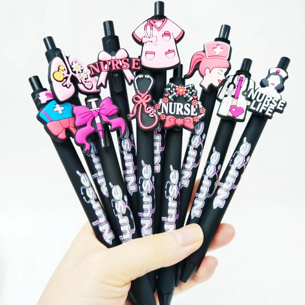 

5 шт./9 шт., накладная ручка в форме медсестры, черная серия, подарочная ручка для медицинской печати, шариковая ручка
