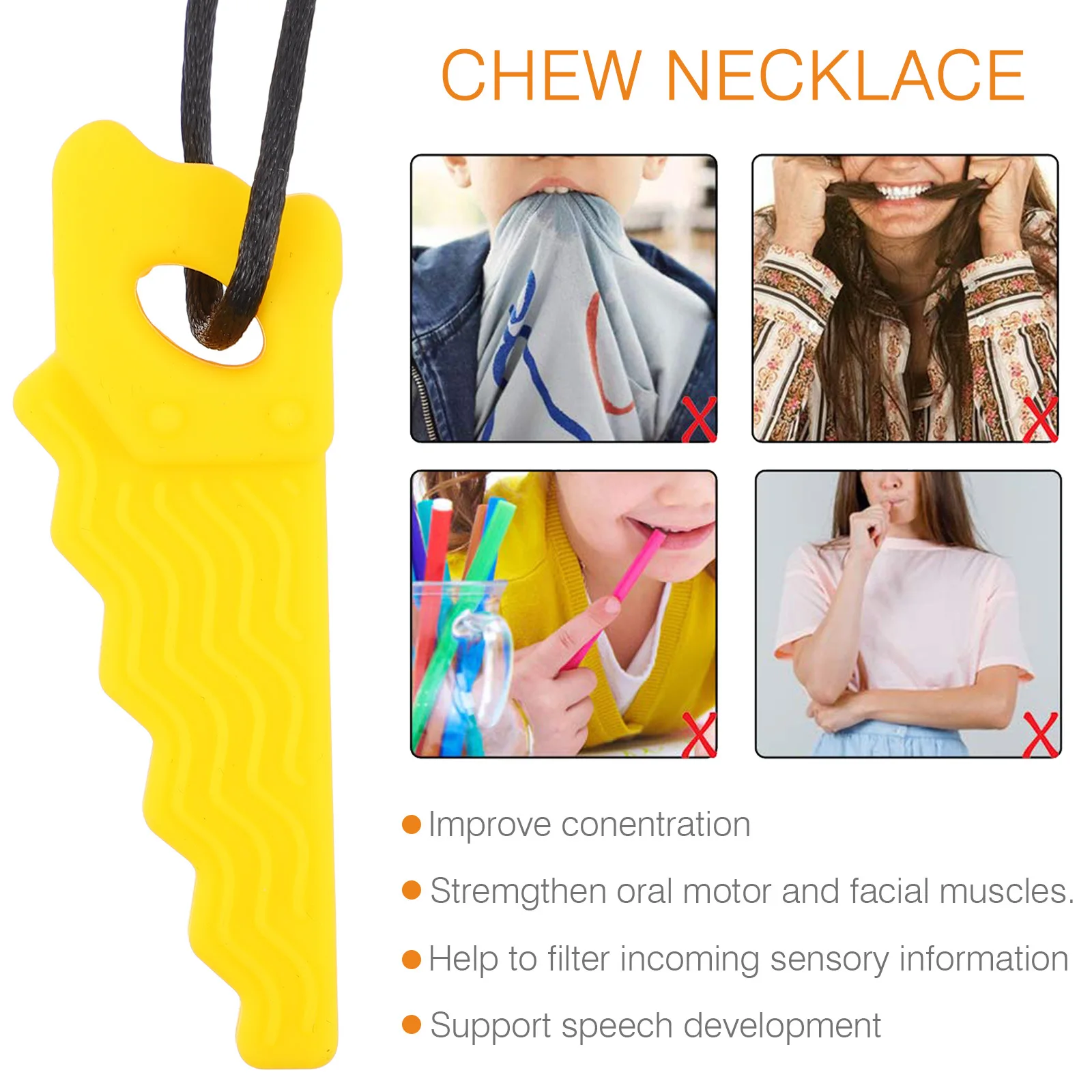

3Pcs Molar Pendant Sensory Chew Necklace for Kids Autism Anxiety Thumb Teething Molar Teether Chew Necklace