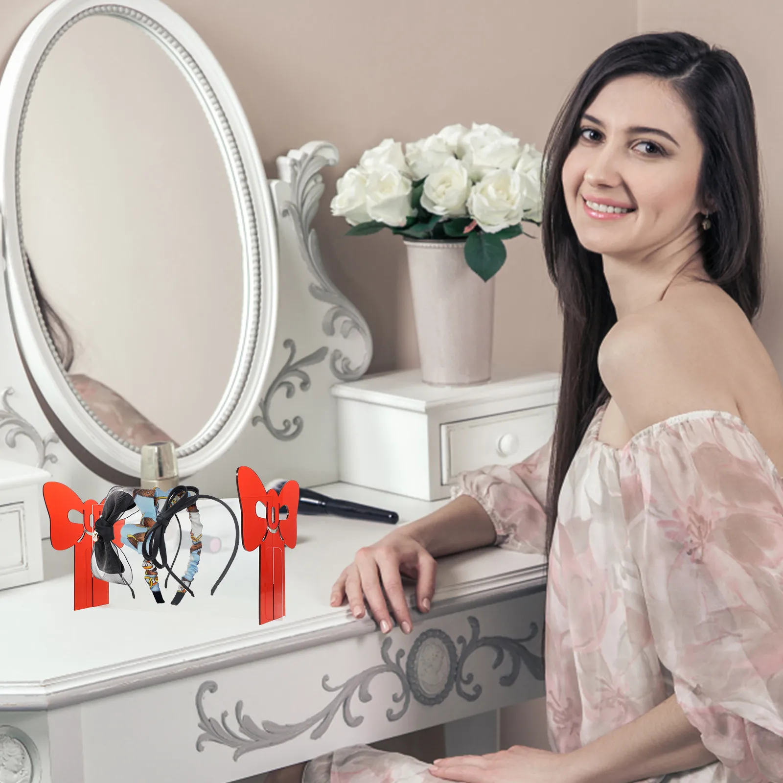 

Acrylic Headband Display Women Desktop Dressing Table Organizer Hair Accessories Holder Scrunchies Rack Headband