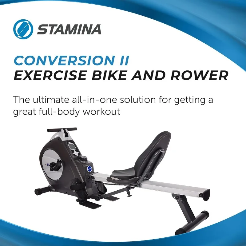 Stamina Conversion II Cyclette reclinata e vogatore - Macchina cardio con app Smart Workout - Cyclette