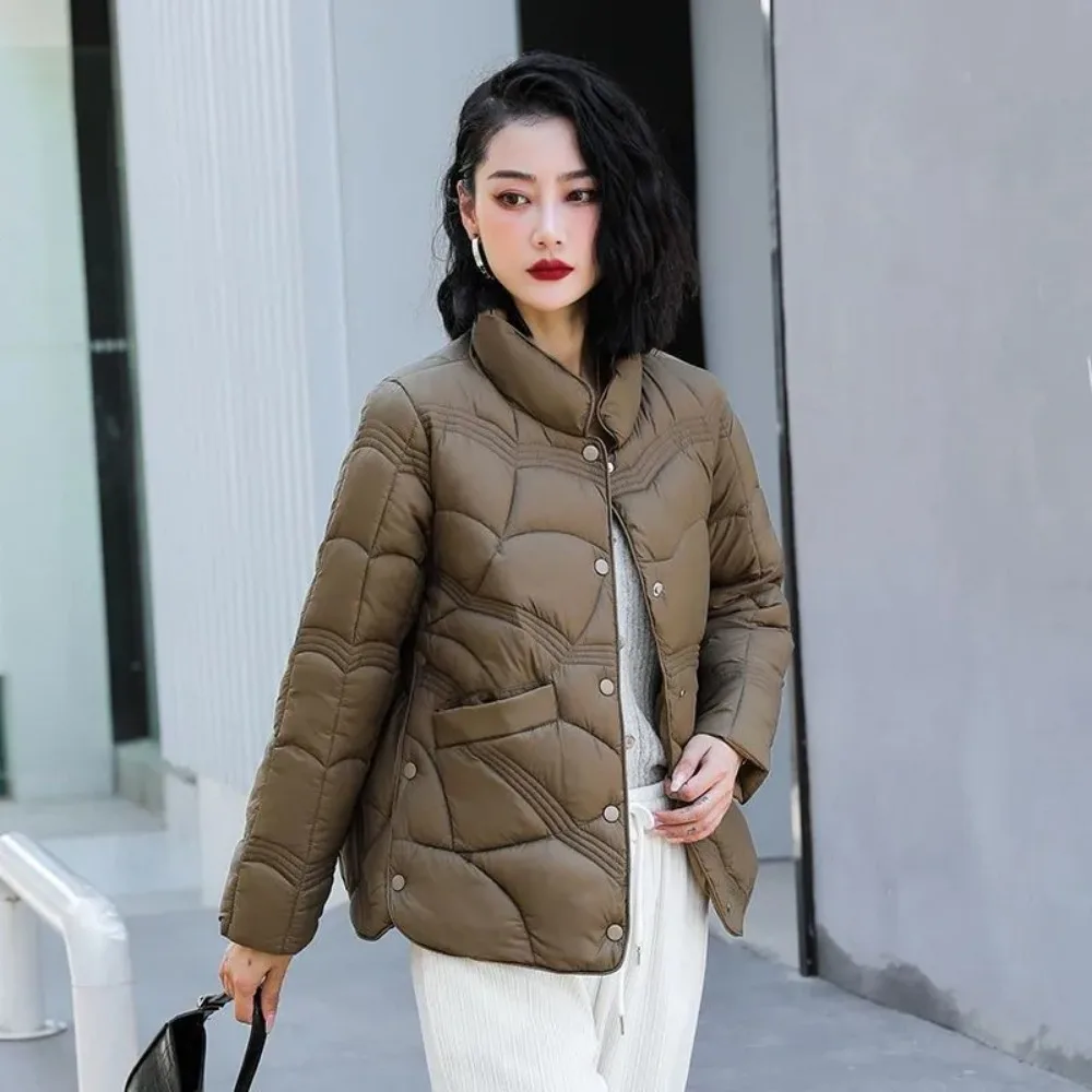 2024 New Chinese Korean Female Fashion Outerwear Women Autumn Winter Jackets Stand Collar Ultra Lightweight White Duck Down Coat